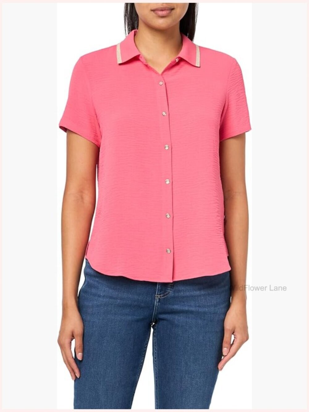 Short Sleeve Button Up Shirt Blouse Top Woven Collared Work Casual Office